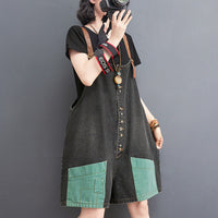 Personality Retro Contrast Color Casual High Waist Slim Denim Overalls