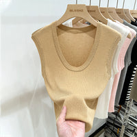 Women's U-neck Knitted Vest Sleeveless Ice Silk Top