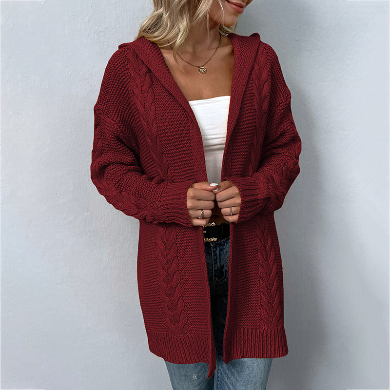 Women's Solid Color Hooded Coat Cardigan Sweater