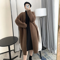 Women's Mid-length Solid Color Alpaca Cardigan Jacket