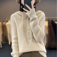 Ladies Hooded Knitted Loose Lazy Wool Coat