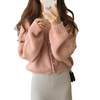 Women's Round Neck Single-breasted Loose Long-sleeved Knitted Sweater