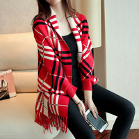 Women's Plaid Tassel Cape And Shawl Coat