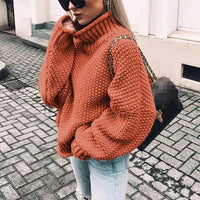 Women's Chunky Turtleneck Turtleneck Doll Sleeve Sweater