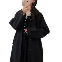 Korean Style High-grade Thickened Black Woolen Coat