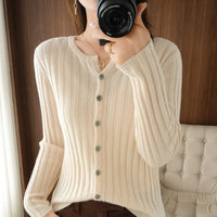 Women's Solid Color Wool Knitted Cardigan Sweater Coat