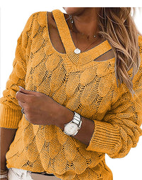 Autumn And Winter Fashion Knitwear V-neck Off-the-shoulder Long-sleeved Sweater