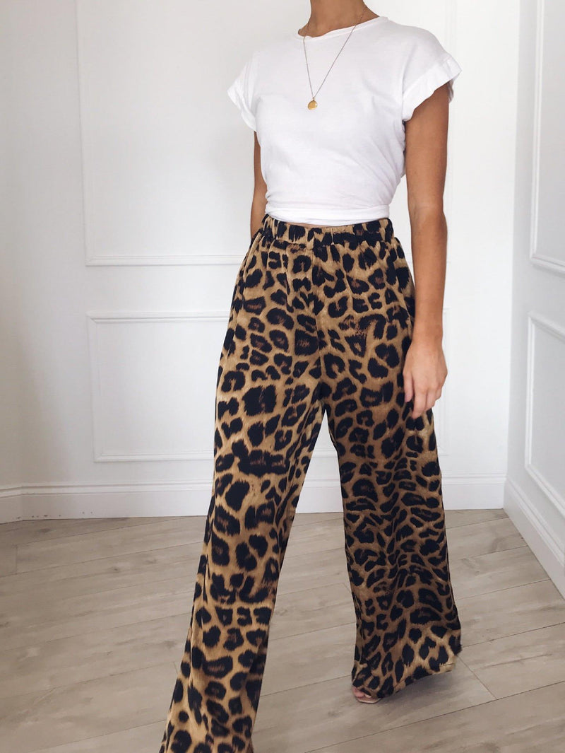 European And American Loose Leopard Print Wide Leg Pants