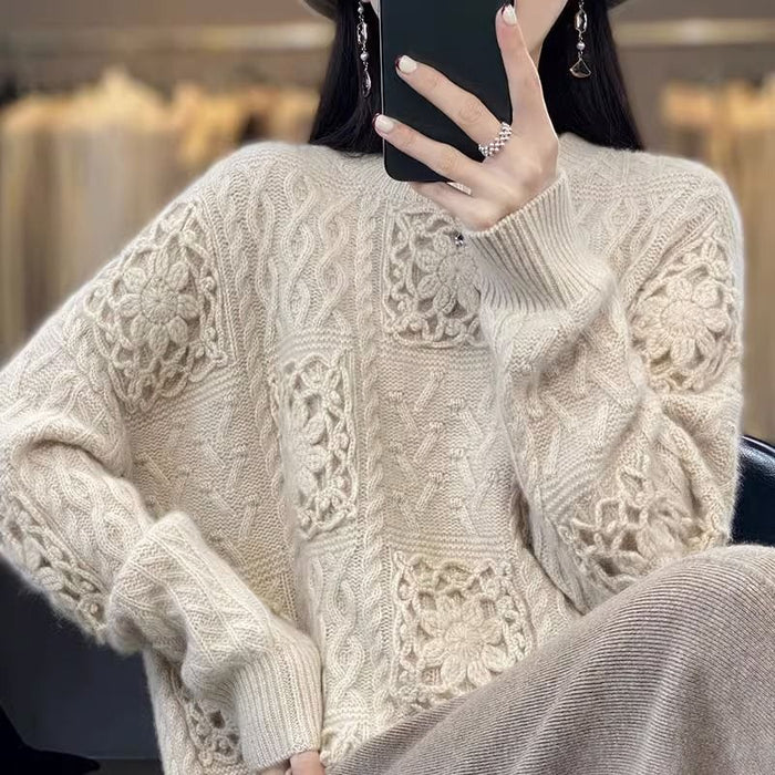 Women's Round Neck Crocheted Hollow Knitted Sweater