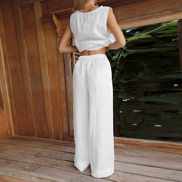 Autumn Cotton Loose Sleeveless Casual Trousers Can Be Outerwear Homewear Women's Pajamas Two-piece Set