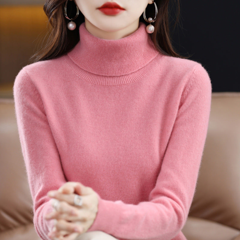 Lapel Sweater Women's Autumn And Winter Women's Solid Color Turtleneck Knitting Bottoming Shirt Sweater