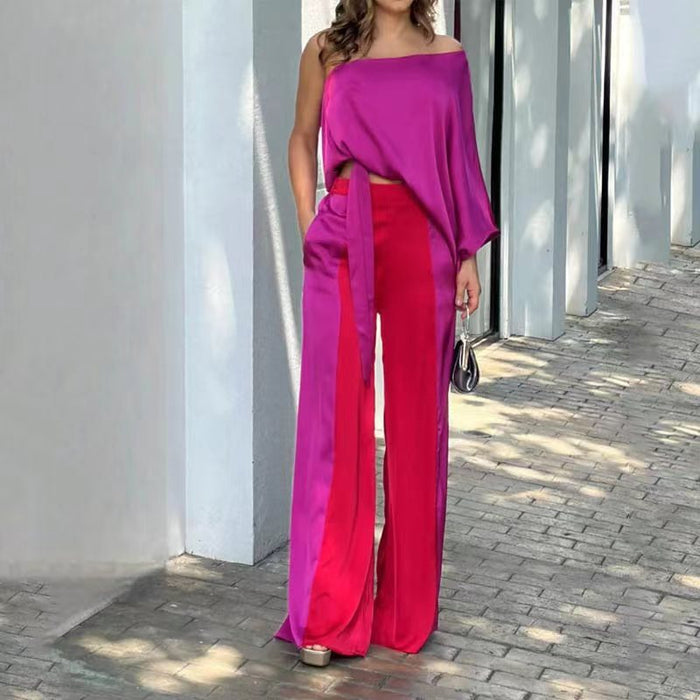 Summer Women's Solid Color Top Pants Suit Fashion