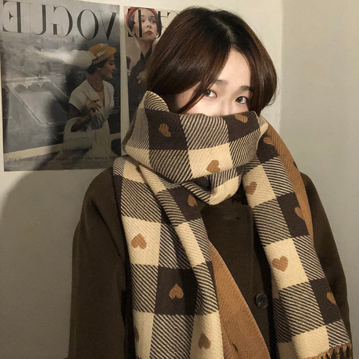 Love Plaid Scarf Female Winter Korean Version To Keep Warm