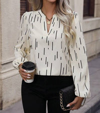 Women's V-neck Long-sleeved Slim-fit Printed Shirt