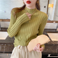 Hollow Striped Mock-neck Bottoming Shirt Women's Sweater