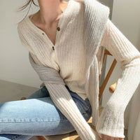 Solid Color Knitted Short Jacket Feminine Small V Neck