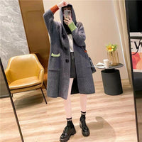 Autumn And Winter Thickening Sweater Loose Contrast Color Hooded Thick Thread Knitted Cardigan Jacket