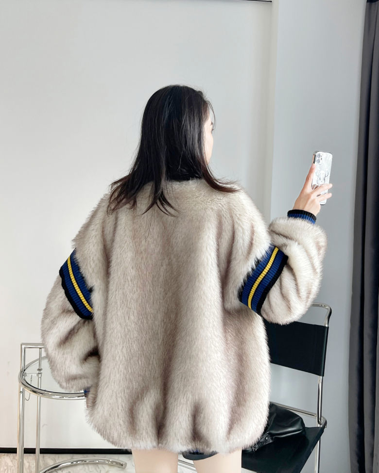 Single Breasted Fur Patchwork Wool Coat