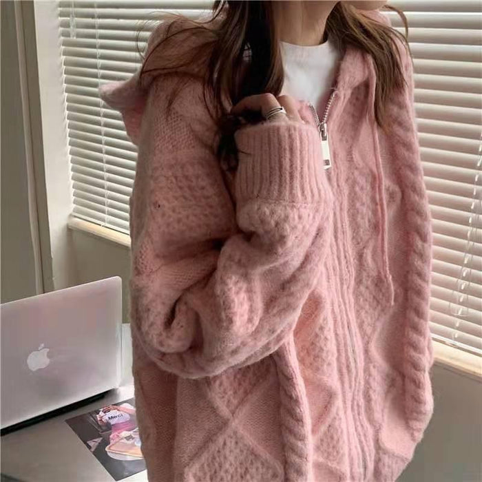 Twist Vintage Loose And Idle Outerwear Sweater Hooded Cardigan Coat