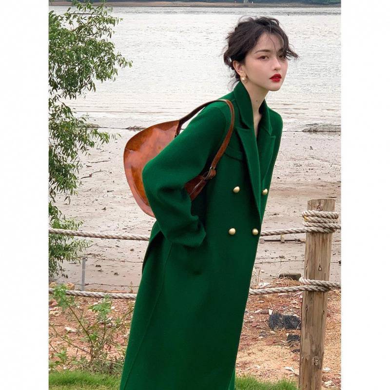 Coat Women's Suit Collar Woolen Long Coat