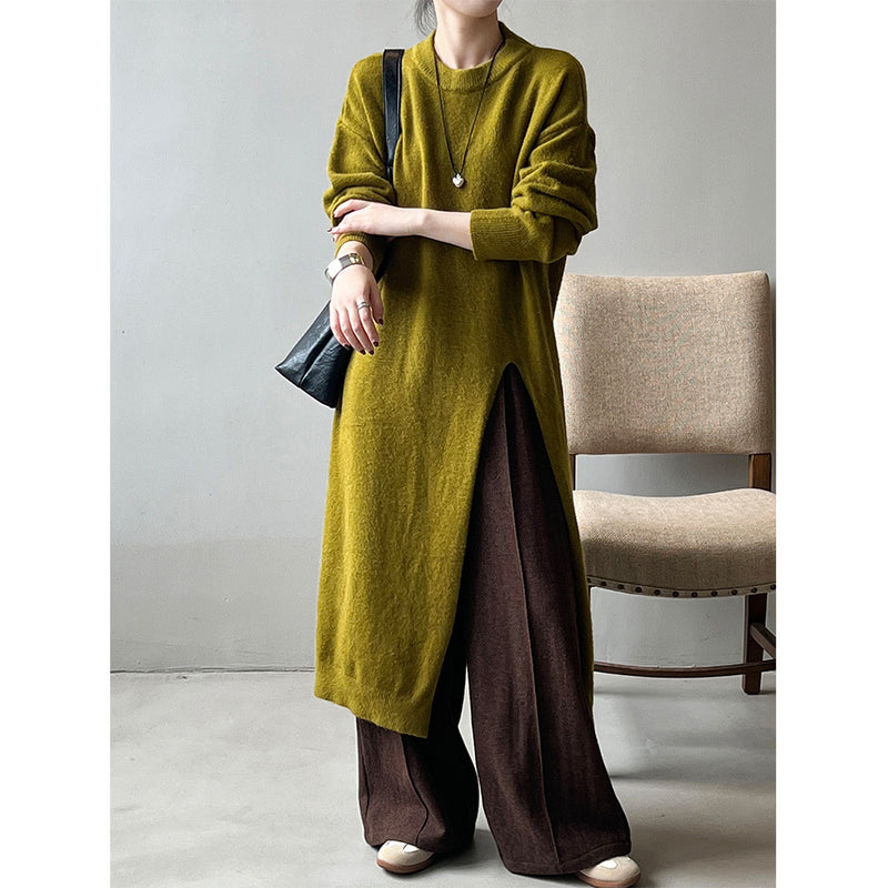 Lazy Style Side Slit Long Sweater For Women