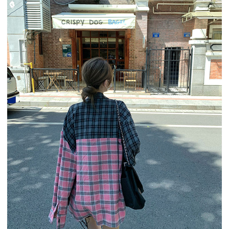 Women's Irregular Spliced Plaid Blouse