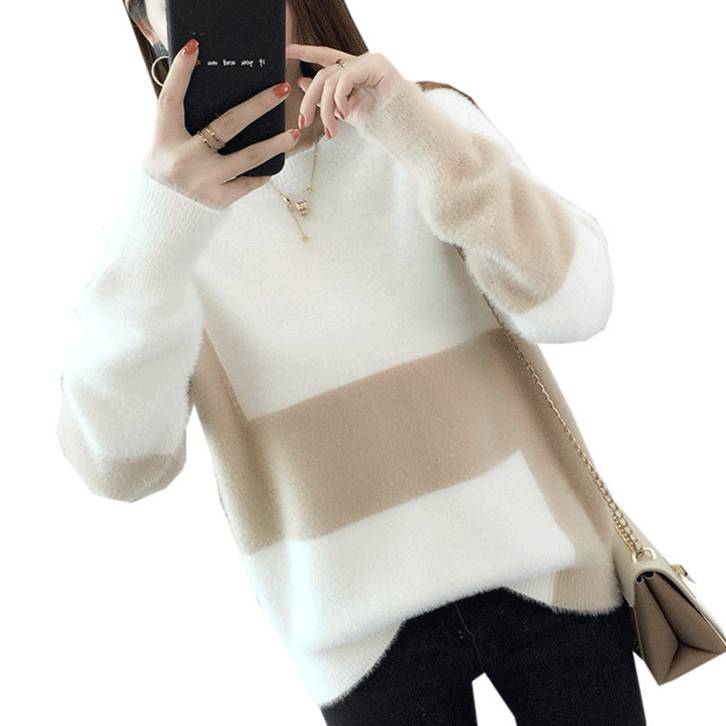 Casual Loose Pullover Long Sleeve Top Mink Wool Sweater