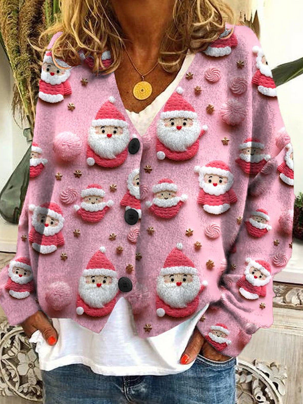 Christmas Abstract Printing Casual Cloak Coat Cardigan Sweater