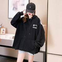 Character Print Kangaroo Pocket Thickened Fleece Drawstring Hooded Sweater Women