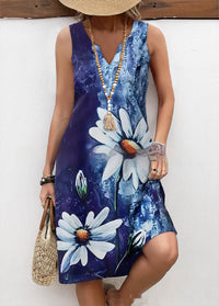 Spring And Summer Digital Printed V-neck Dress