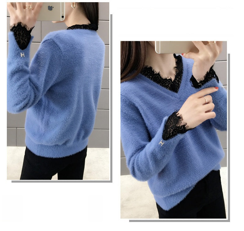 Fashion All-match Ladies Mink Fleece Sweater