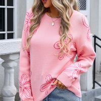 Women's Plus Size Sweater Flower Long Sleeve Round Neck