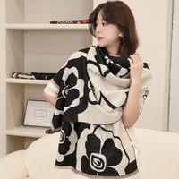 Camellia Double-sided Scarf For Women Extra Thick Dual-use Fashion