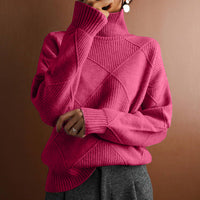 Loose High Collar Warm Sweater Solid Color Knitted Women