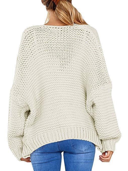 Women's Solid Color Thick Needle Loose Plus Size Knitwear Sweater Twist Cardigan