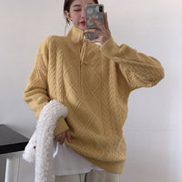 Mock Neck Zipper Fried Dough Twists Pullover Sweater