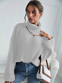 New Style High Collar Solid Color Slim Knit Sweater For Women