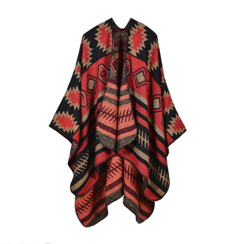 Geometric Puzzle Cloak Thicken And Lengthen Warm Air Conditioning Shawl Travel Blanket