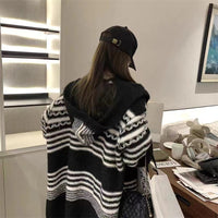 Autumn Winter Retro Wave Stripe Hooded Sweater