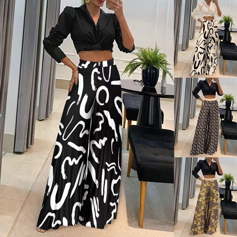 Fashion Casual Printing Wide Leg Pants