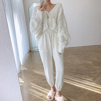 V-neck Single-breasted Loose Wild Linen Pattern Sweater Coat Women