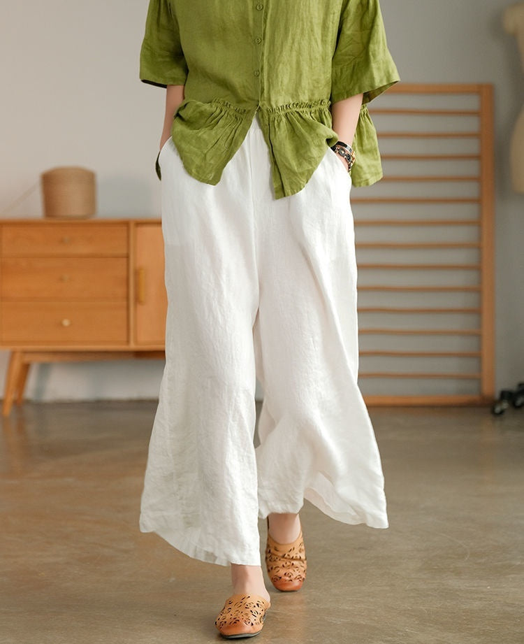 Cotton And Linen Cropped Wide-leg Casual Straight Breathable Slim Fit Casual Pants