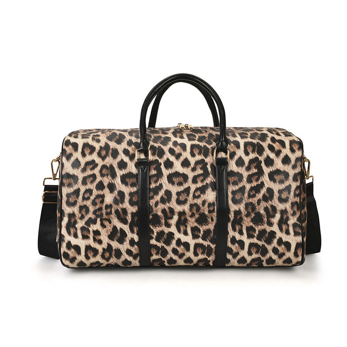 Large Capacity Leopard Print Contrast Tote Bag Shoulder Gym Bag