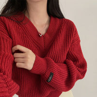 Letter Patch Loose Leisure All-matching Long Sleeve Knitted Pullover Sweater