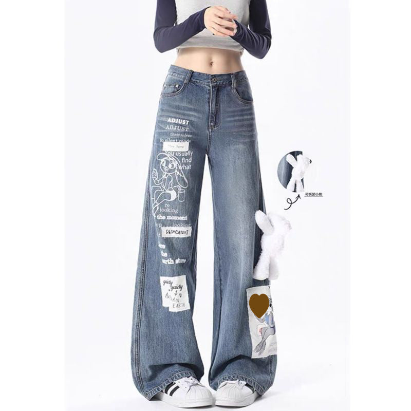 Cartoon Rabbit Print Loose Straight Casual Wide-leg Pants