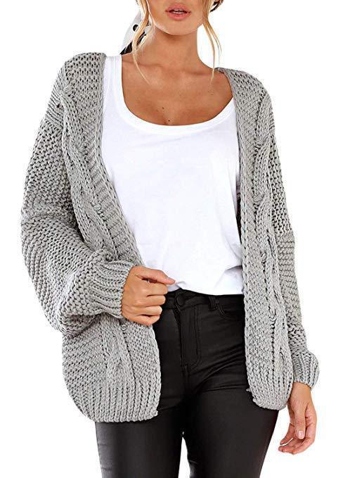 Women's Solid Color Thick Needle Loose Plus Size Knitwear Sweater Twist Cardigan