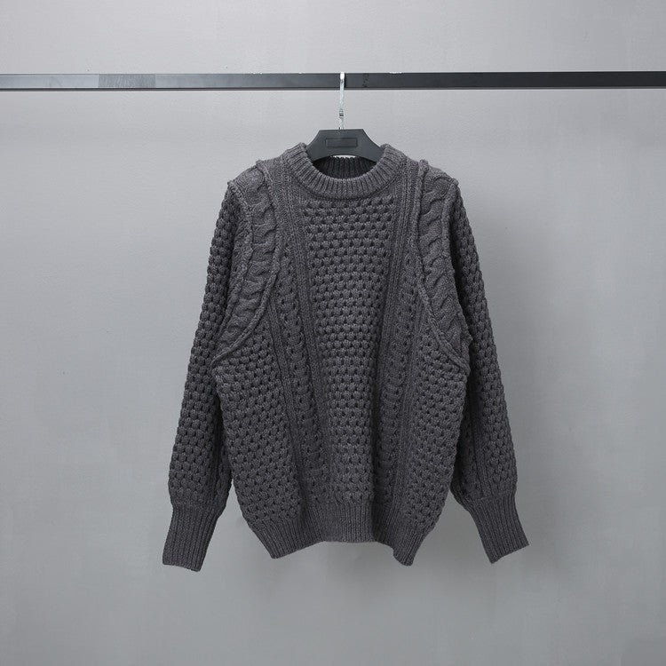 Loose Lazy Round Neck Thickened Thermal Head Cover Cable-knit Sweater