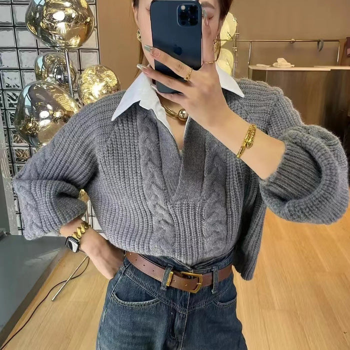 False Two-piece Patchwork Shirt Sweater Women