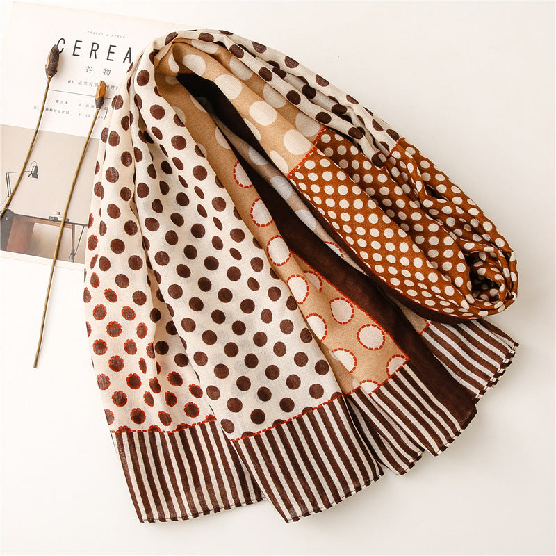 Scarf Literary Retro Small Dot Circle Hit Color Dual-use Cotton And Linen Feel