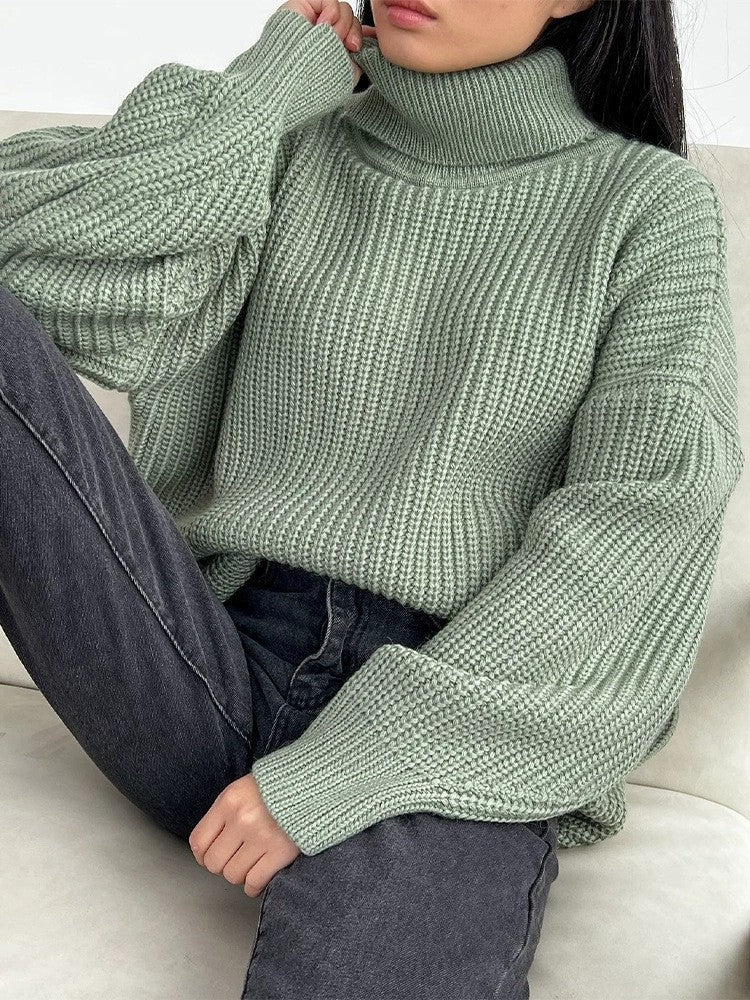 Thick Autumn And Winter Turtleneck Sweater Casual Solid Color Russian Knitwear